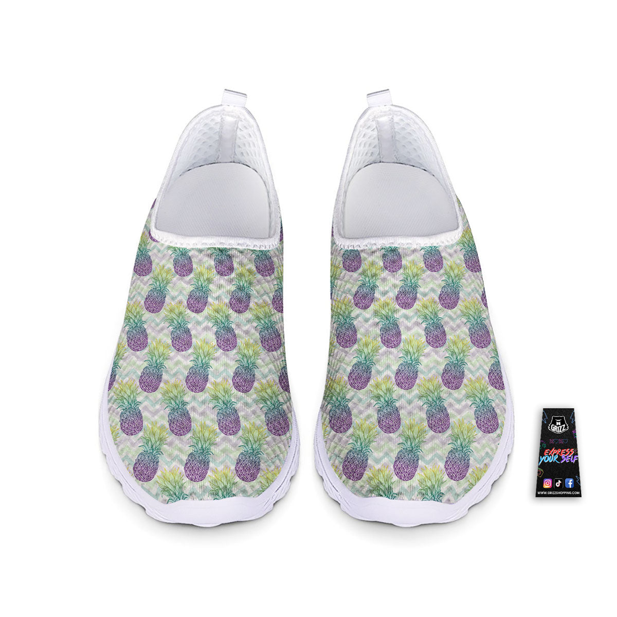 Zig Zag Pineapple Bright Print Pattern Nurse Shoes-grizzshop