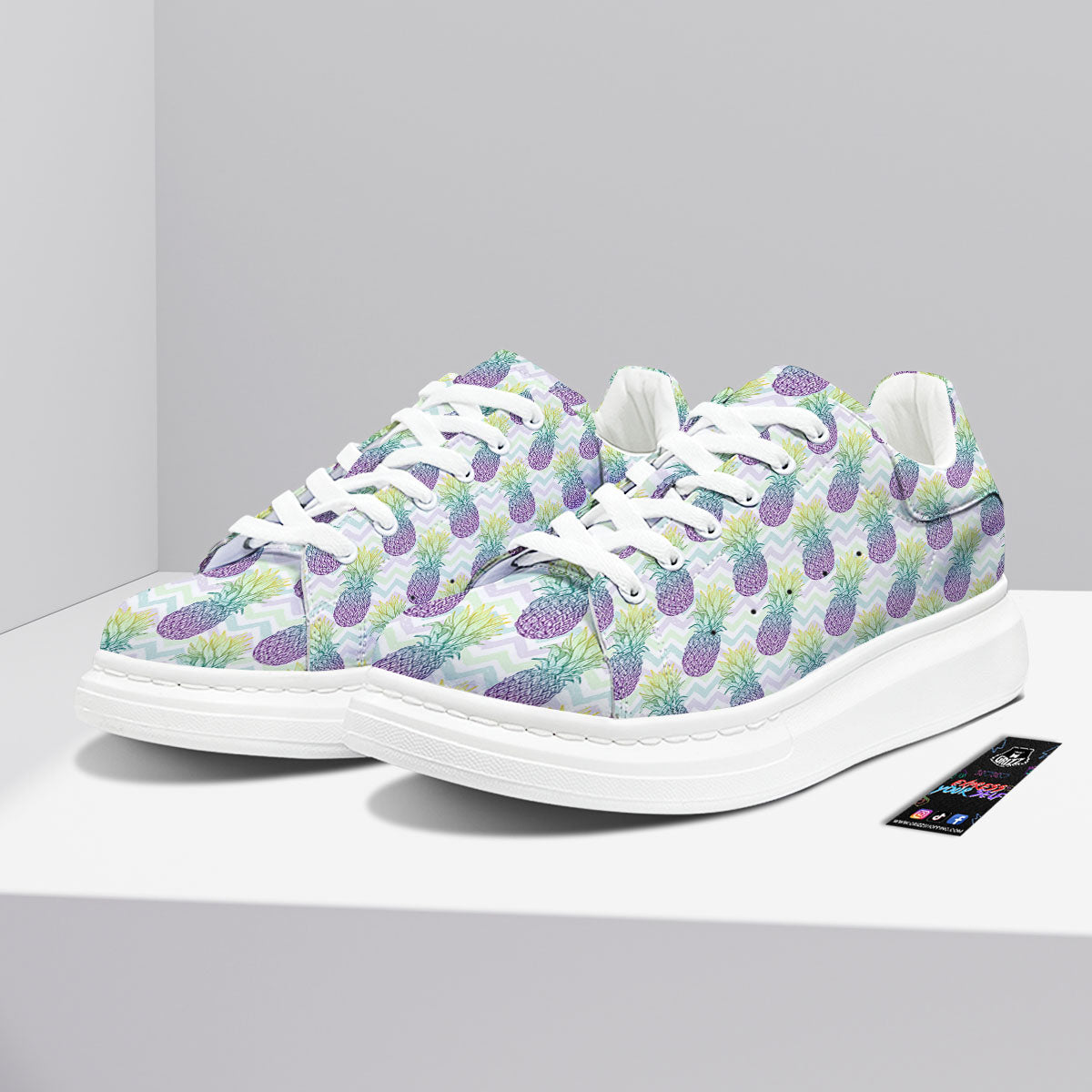 Zig Zag Pineapple Bright Print Pattern Platform Shoes-grizzshop