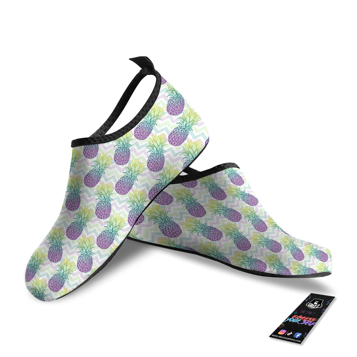 Zig Zag Pineapple Bright Print Pattern Water Shoes-grizzshop
