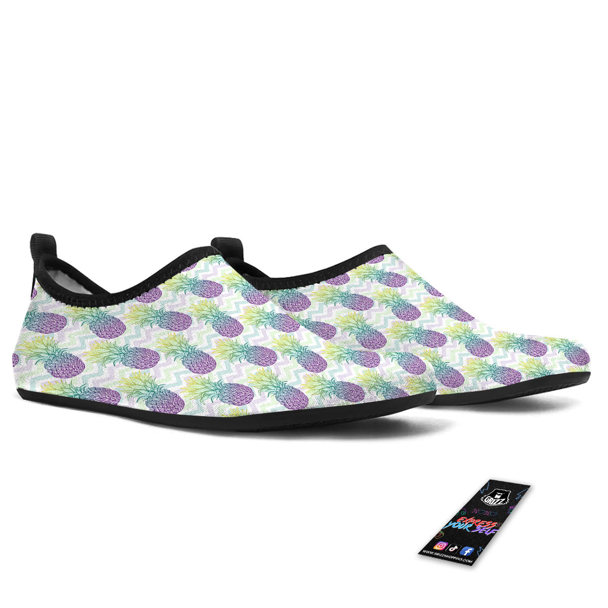 Zig Zag Pineapple Bright Print Pattern Water Shoes-grizzshop