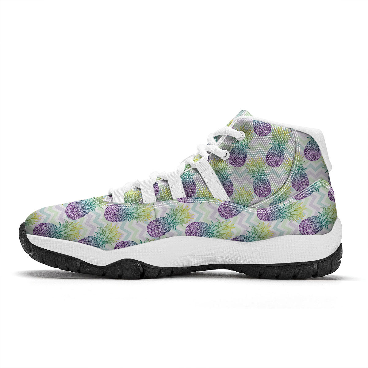 Zig Zag Pineapple Bright Print Pattern White Bball Shoes-grizzshop
