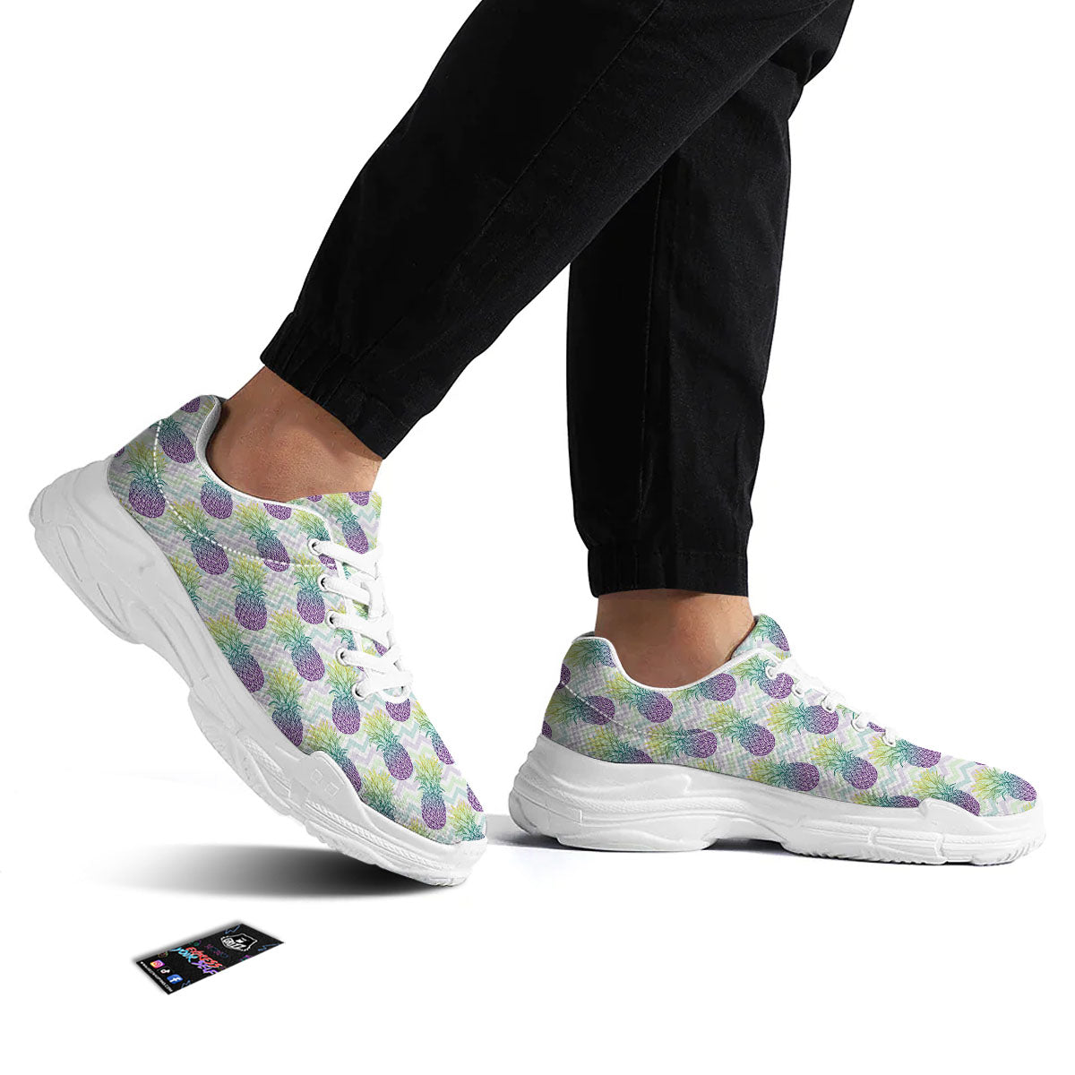 Zig Zag Pineapple Bright Print Pattern White Chunky Shoes-grizzshop
