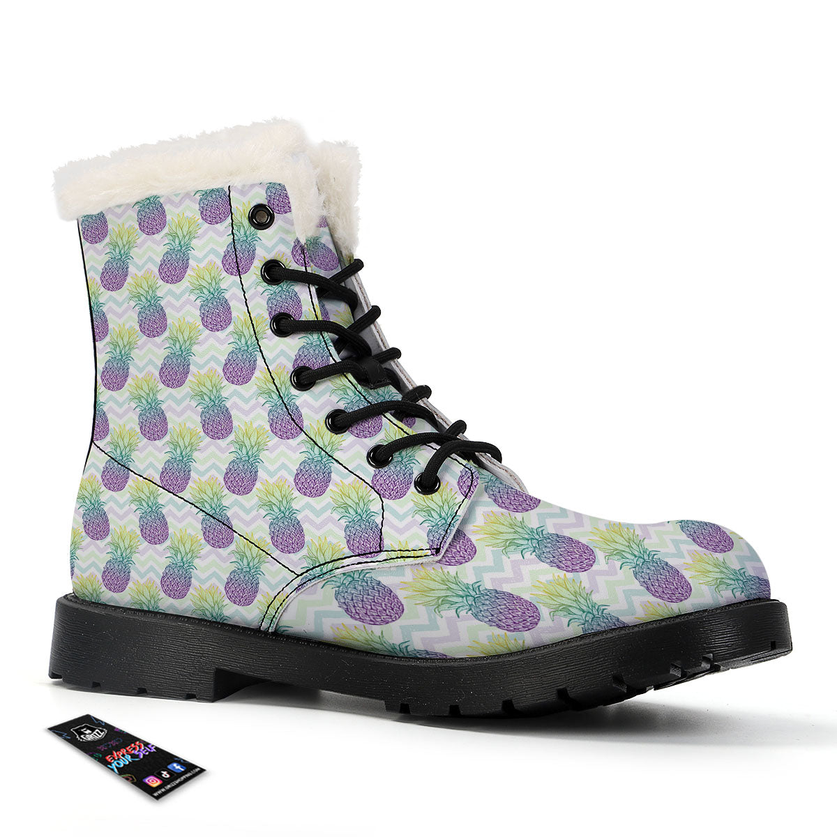Zig Zag Pineapple Bright Print Pattern Winter Boots-grizzshop