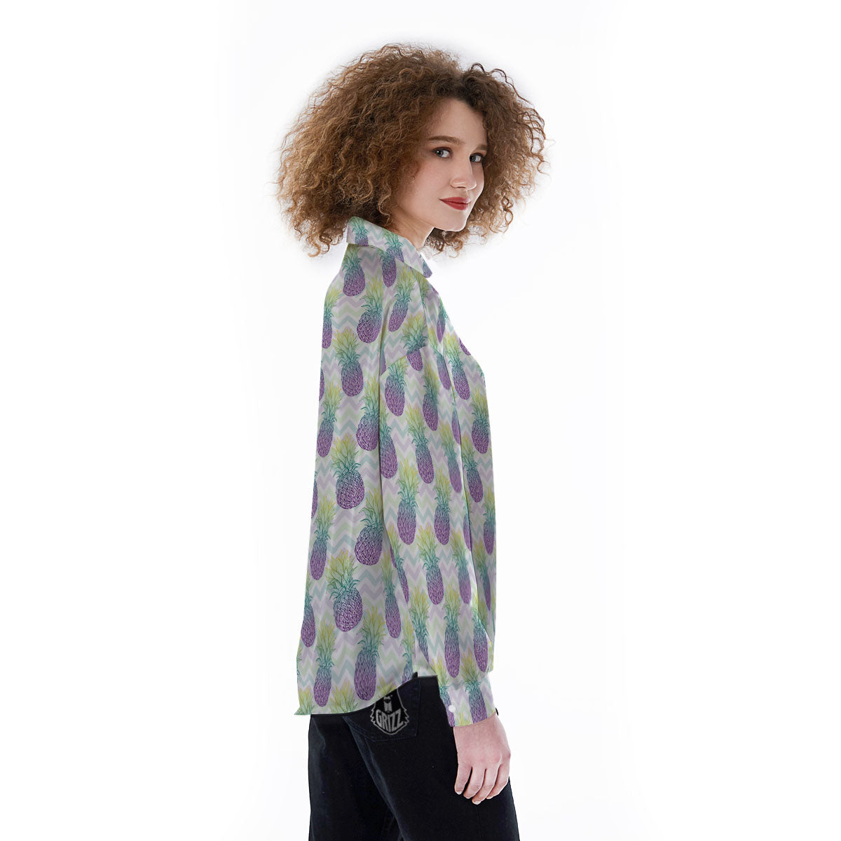 Zig Zag Pineapple Bright Print Pattern Women's Long Sleeve Shirts-grizzshop