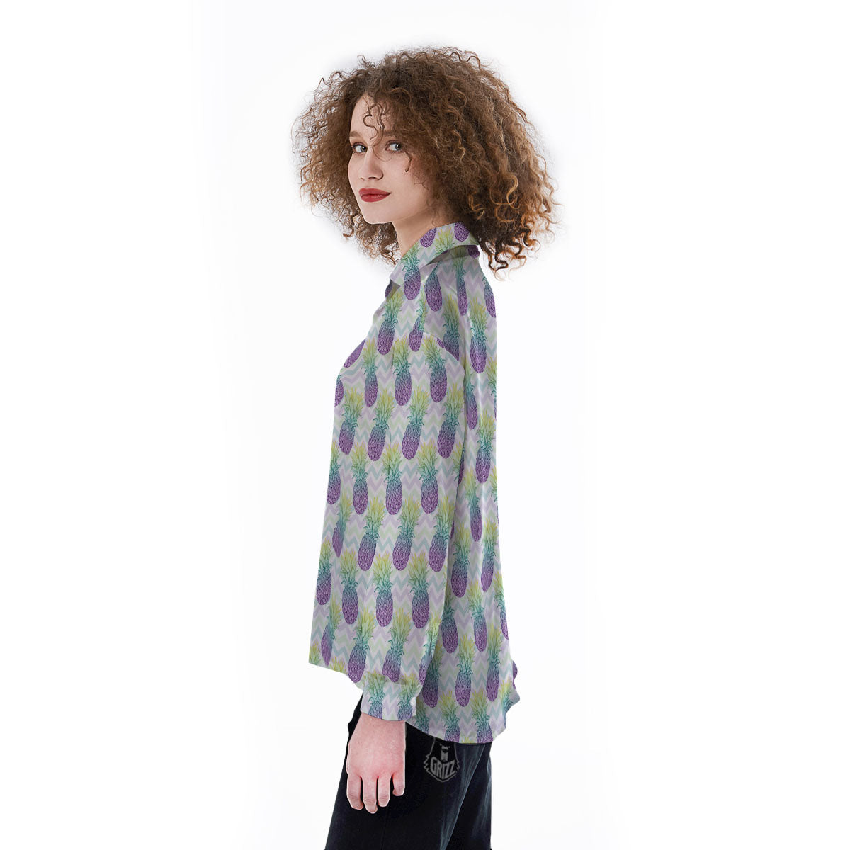 Zig Zag Pineapple Bright Print Pattern Women's Long Sleeve Shirts-grizzshop