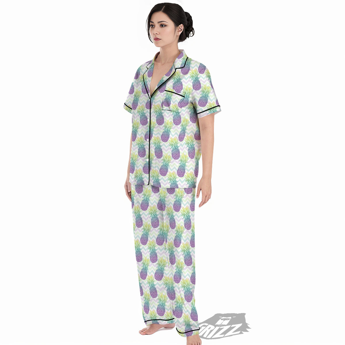 Zig Zag Pineapple Bright Print Pattern Women's Pajamas Set-grizzshop