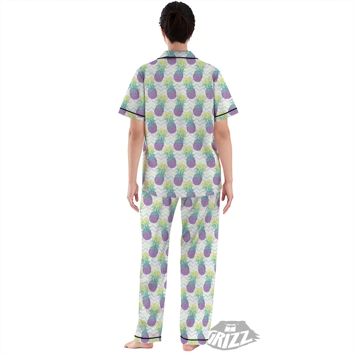 Zig Zag Pineapple Bright Print Pattern Women's Pajamas Set-grizzshop