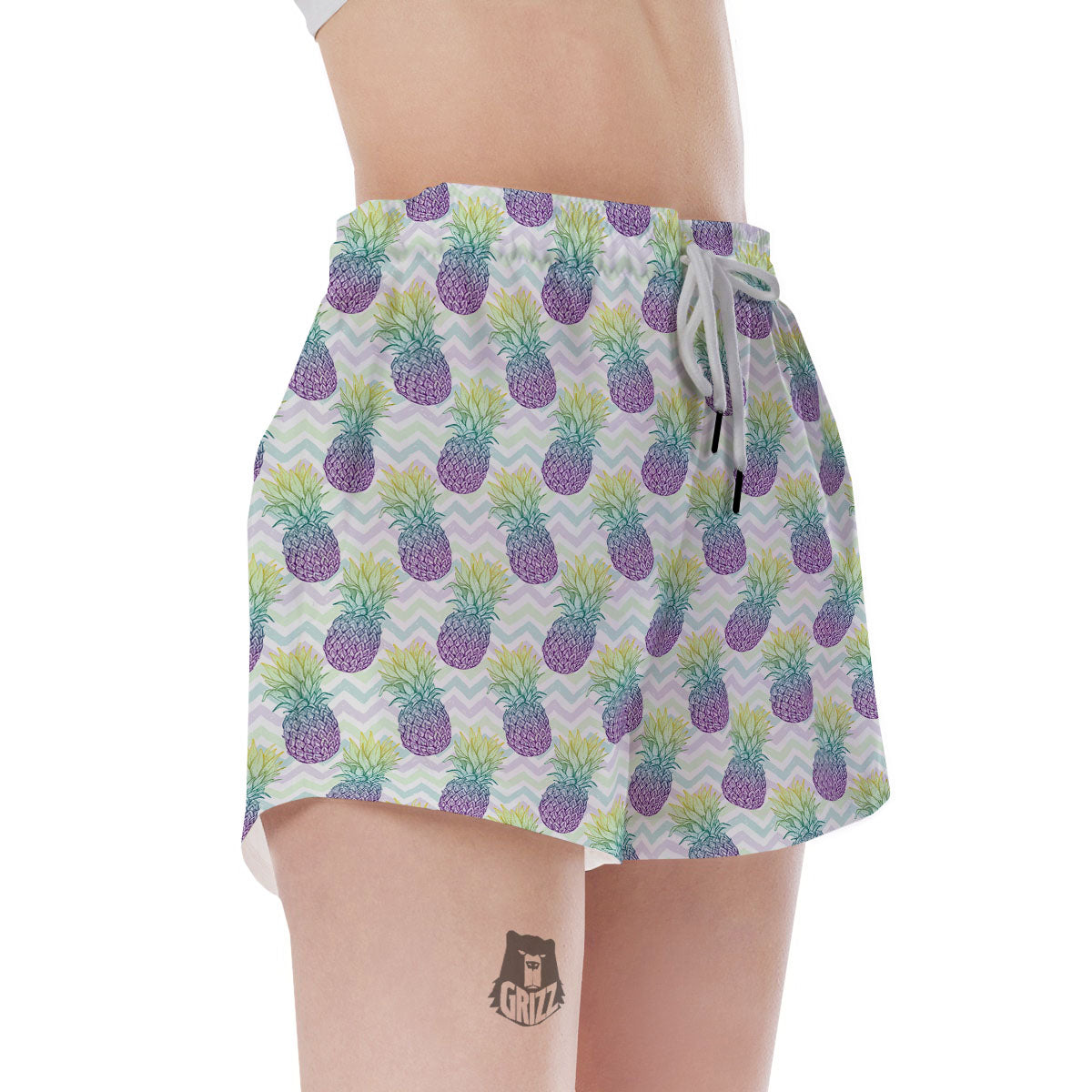 Zig Zag Pineapple Bright Print Pattern Women's Shorts-grizzshop