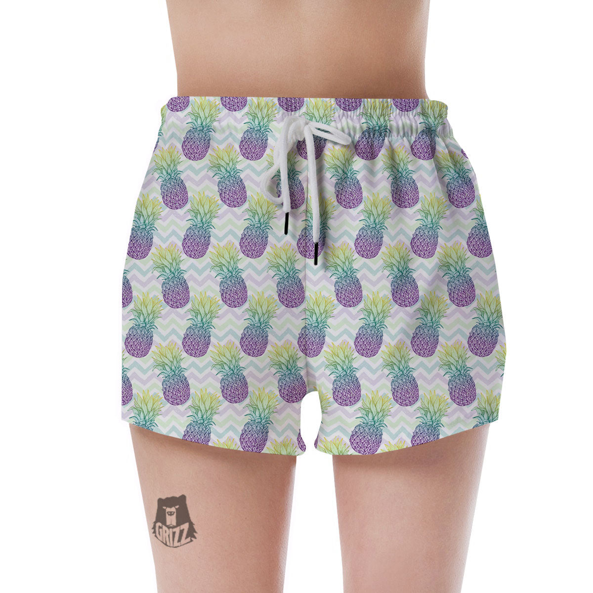Zig Zag Pineapple Bright Print Pattern Women's Shorts-grizzshop