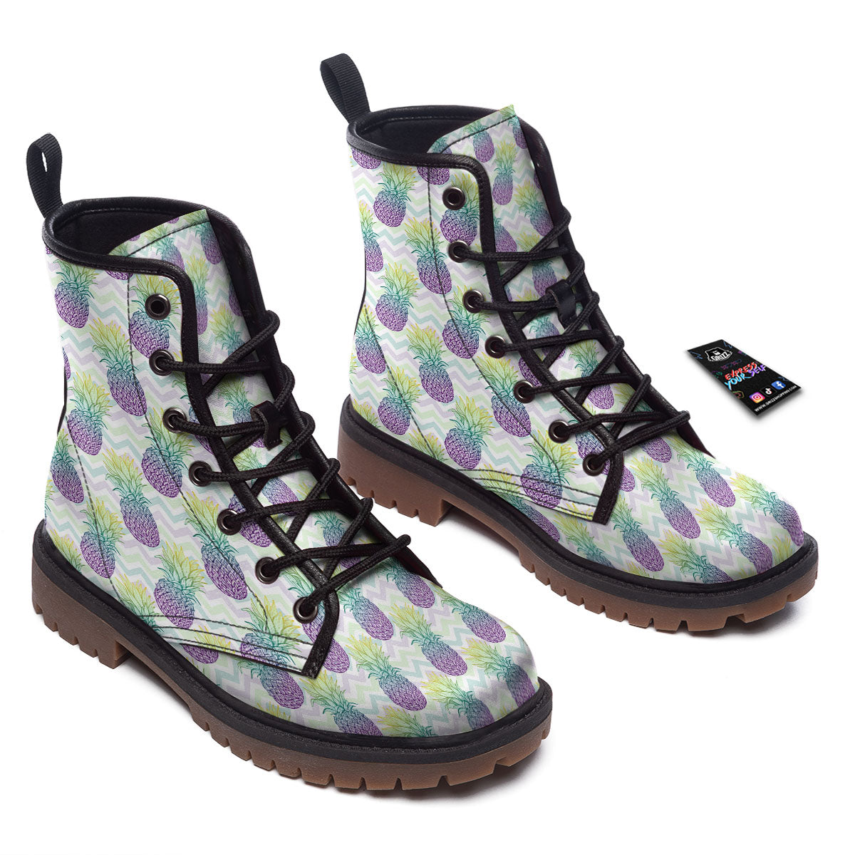 Zig Zag Pineapple Bright Print Pattern Work Boots-grizzshop