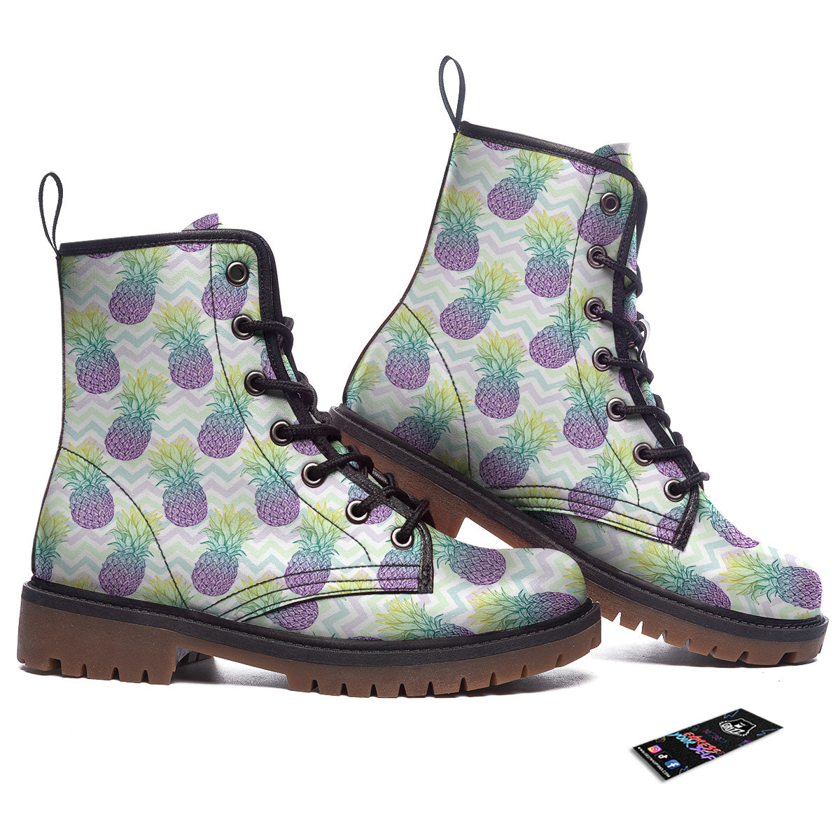 Zig Zag Pineapple Bright Print Pattern Work Boots-grizzshop