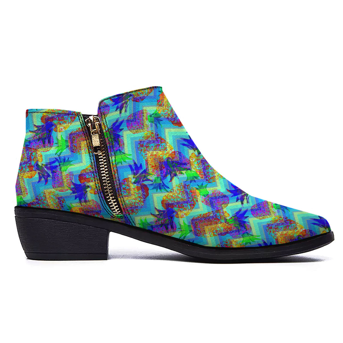 Zig Zag Pineapple Neon EDM Print Pattern Ankle Boots-grizzshop