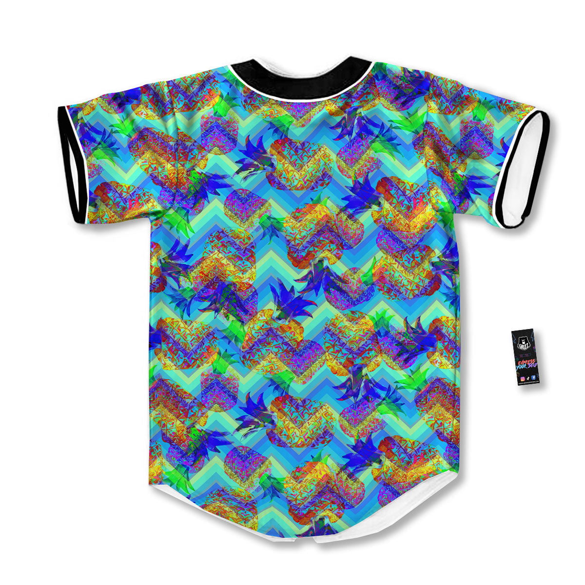 Zig Zag Pineapple Neon EDM Print Pattern Baseball Jersey-grizzshop