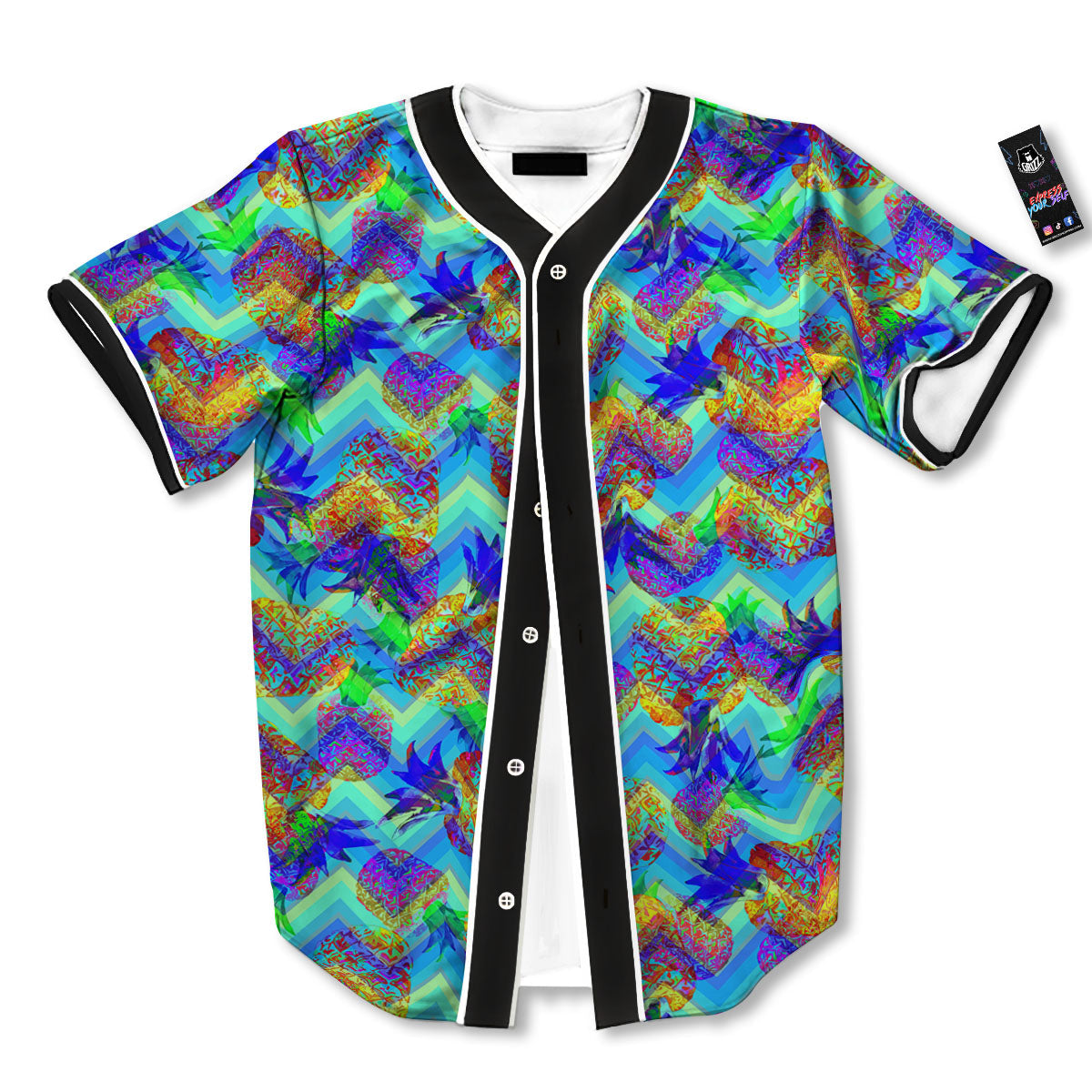 Zig Zag Pineapple Neon EDM Print Pattern Baseball Jersey-grizzshop