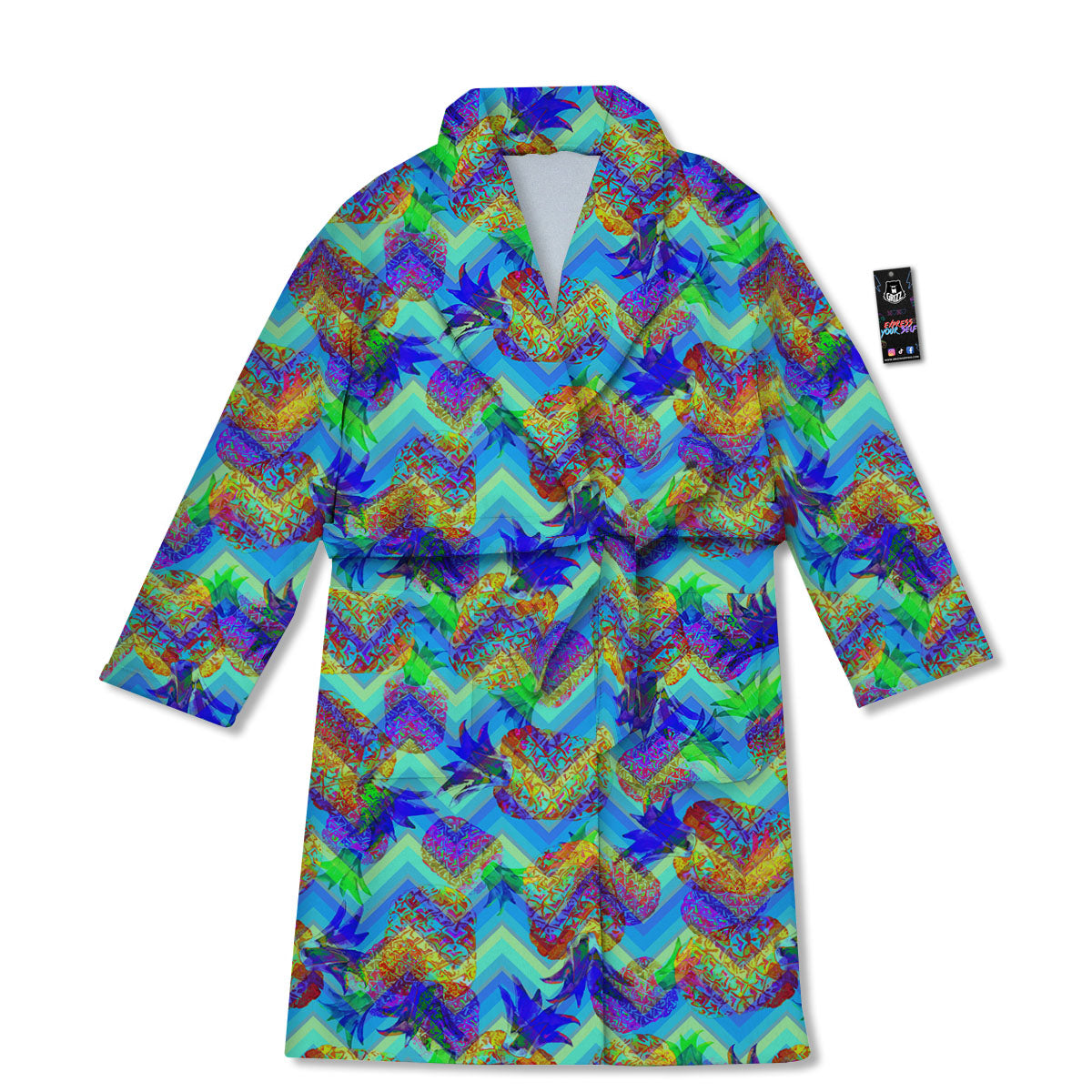 Zig Zag Pineapple Neon EDM Print Pattern Bathrobe-grizzshop