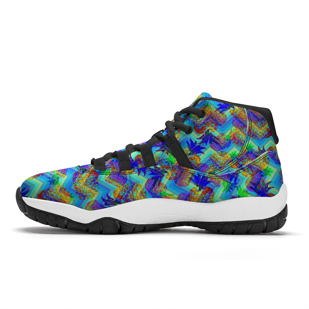 Zig Zag Pineapple Neon EDM Print Pattern Black Bball Shoes-grizzshop