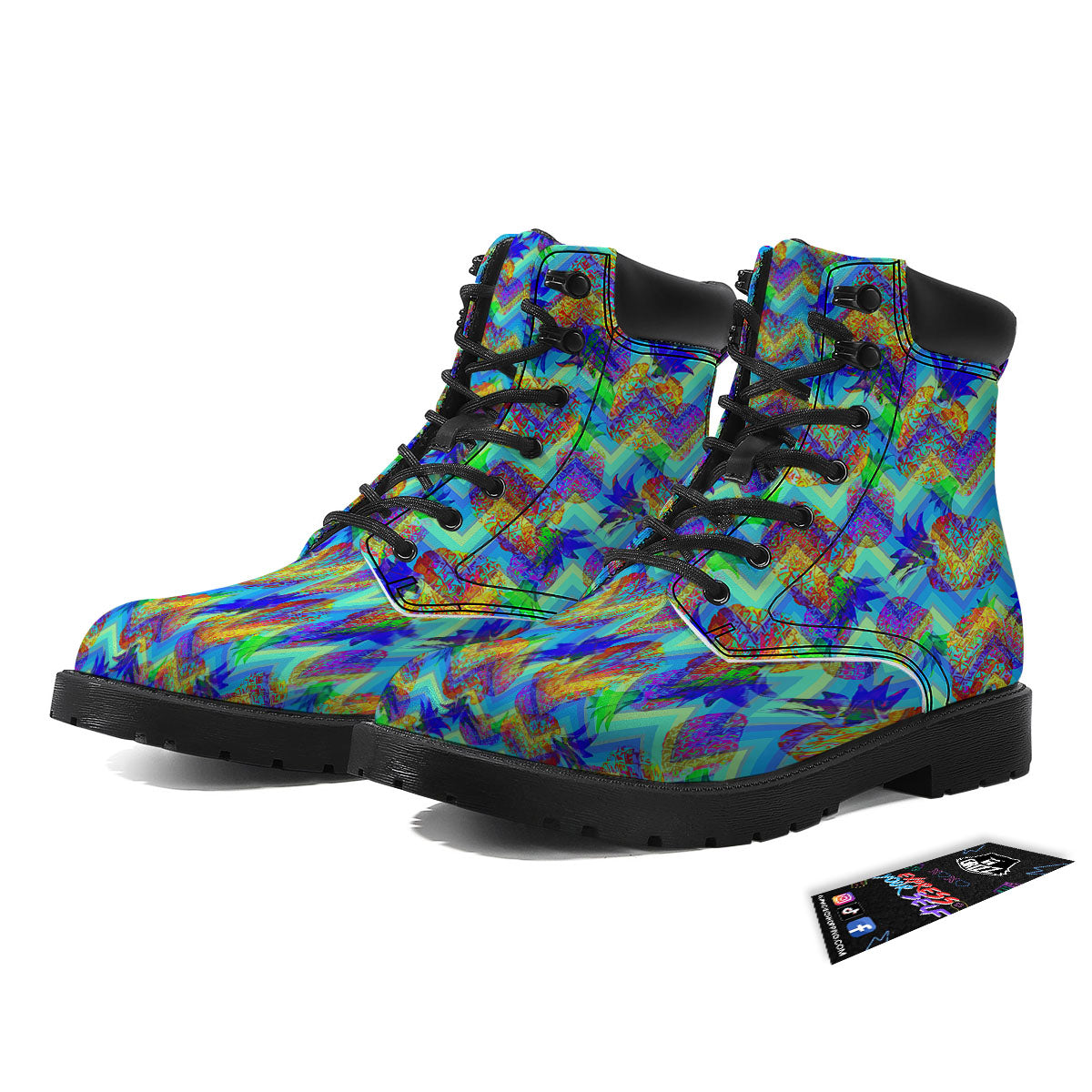 Zig Zag Pineapple Neon EDM Print Pattern Boots-grizzshop