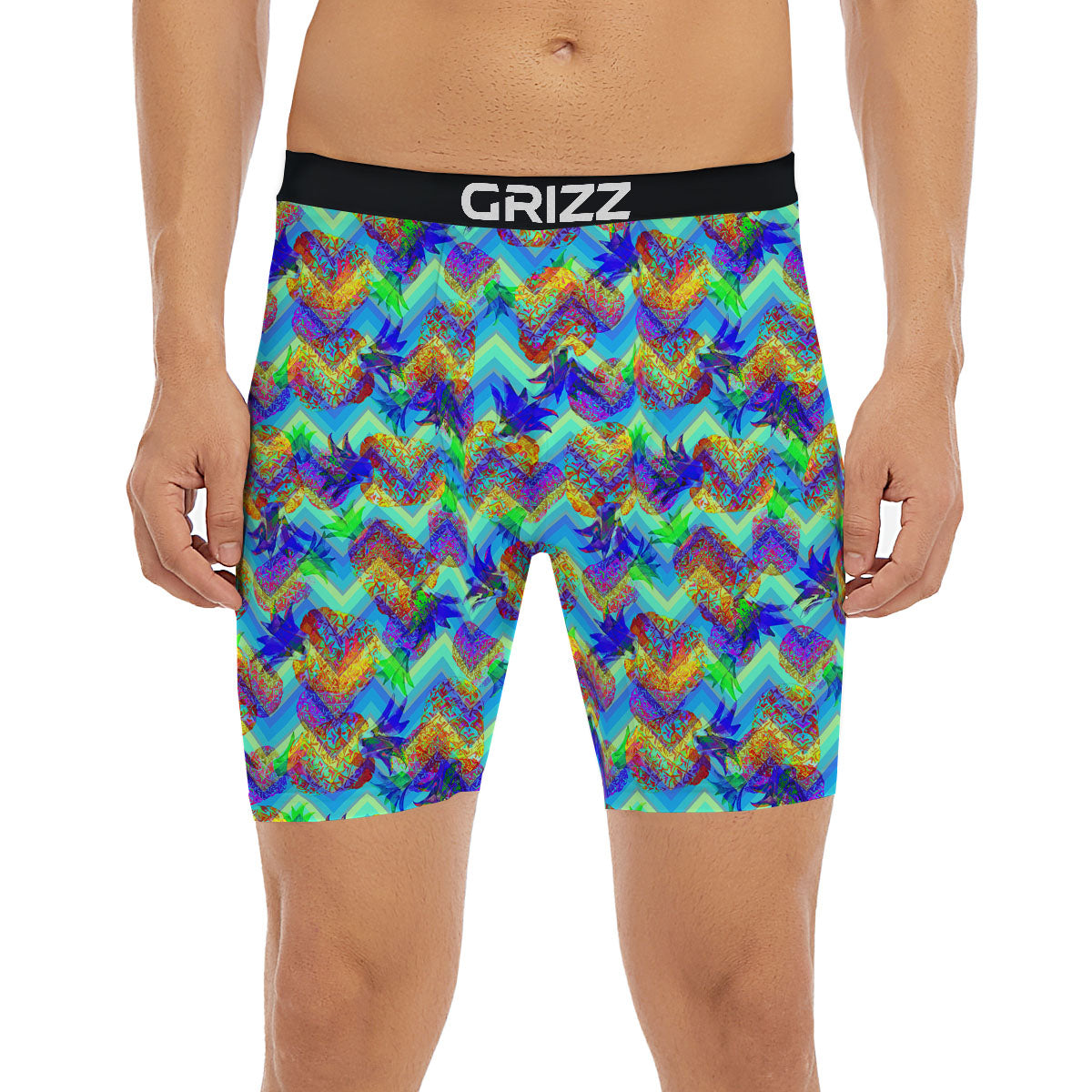 Zig Zag Pineapple Neon EDM Print Pattern Boxer Briefs-grizzshop
