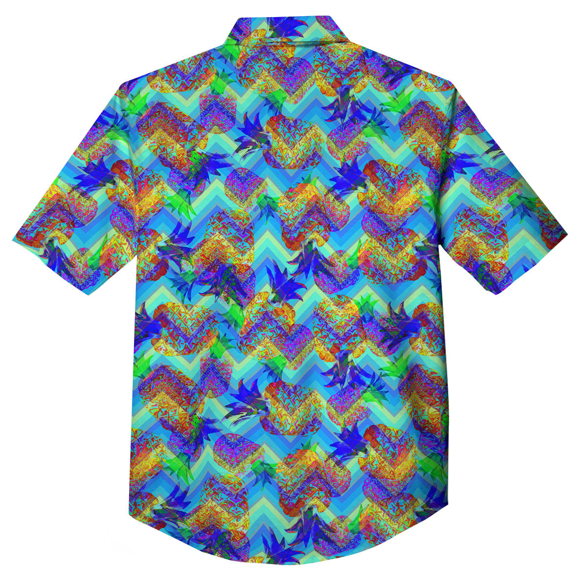 Zig Zag Pineapple Neon EDM Print Pattern Button Up Shirt-grizzshop