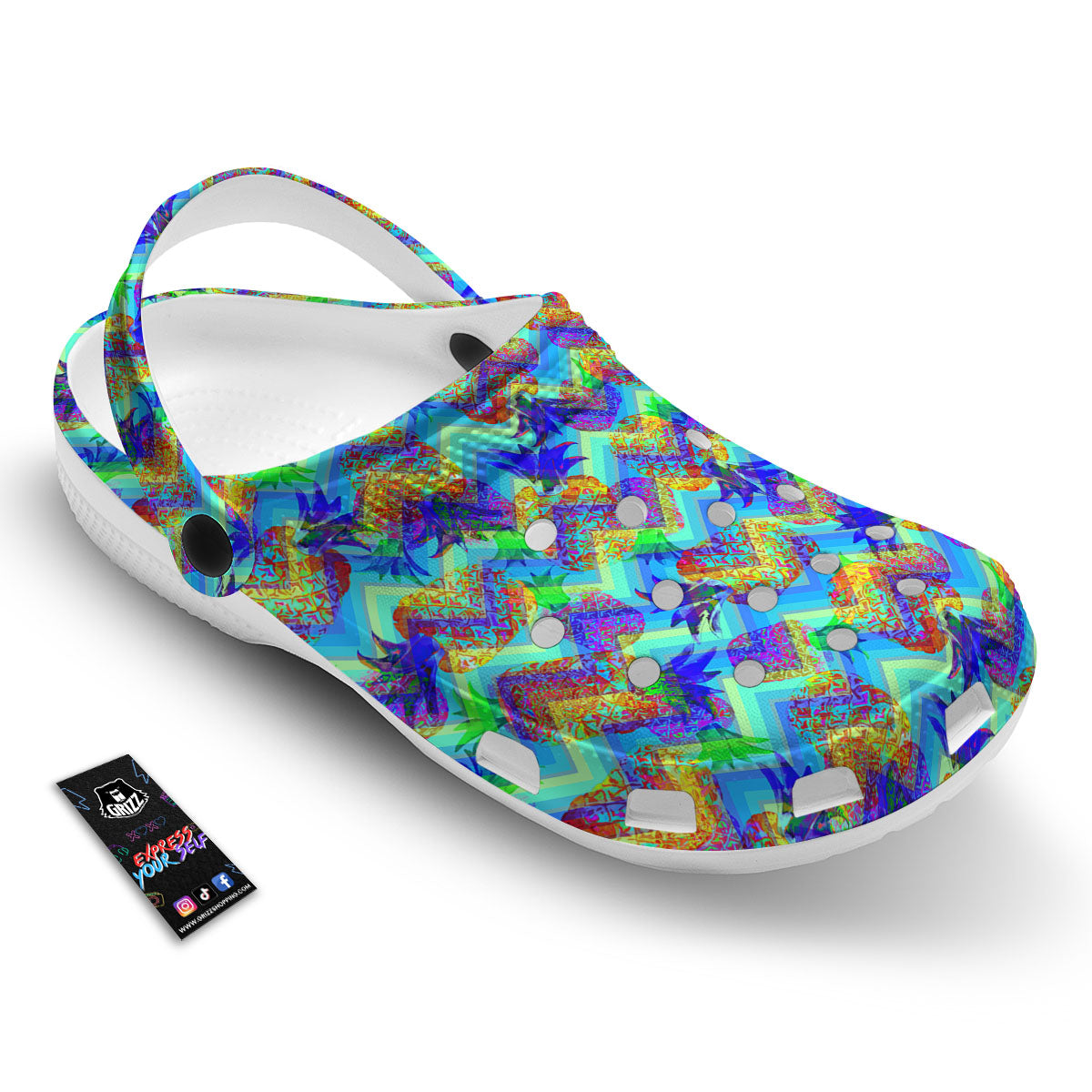 Zig Zag Pineapple Neon EDM Print Pattern Clog-grizzshop