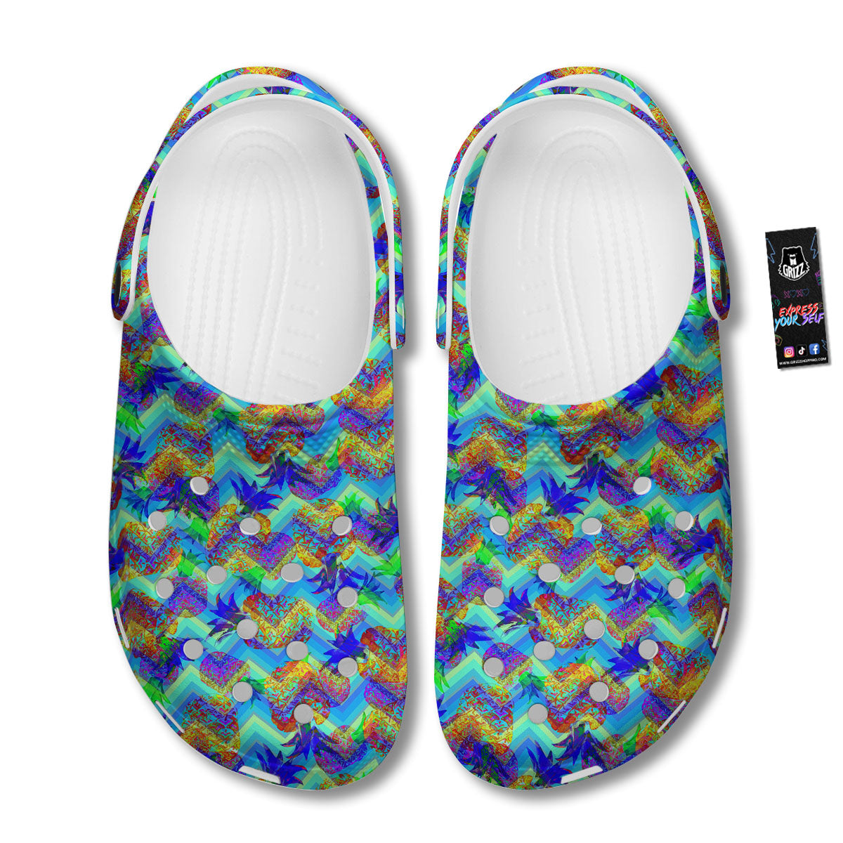 Zig Zag Pineapple Neon EDM Print Pattern Clog-grizzshop