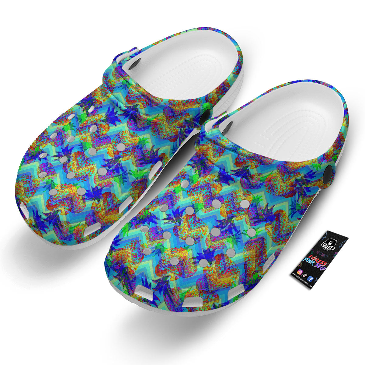 Zig Zag Pineapple Neon EDM Print Pattern Clog-grizzshop