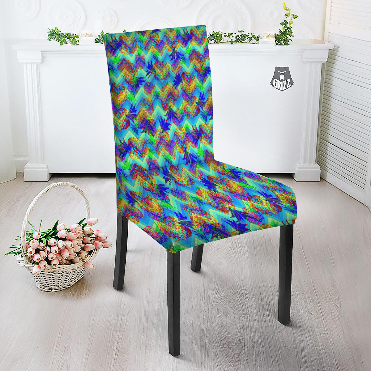 Zig Zag Pineapple Neon EDM Print Pattern Dining Chair Slipcover-grizzshop