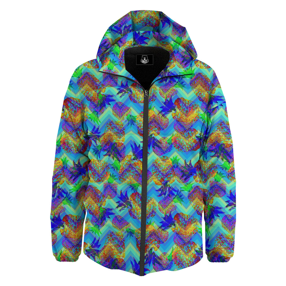 Zig Zag Pineapple Neon EDM Print Pattern Down Jacket-grizzshop