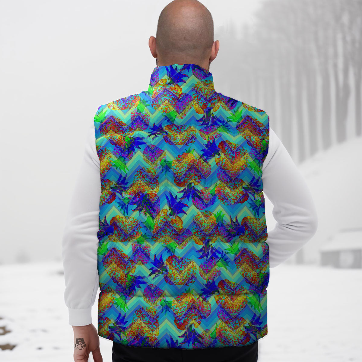 Zig Zag Pineapple Neon EDM Print Pattern Down Vest
