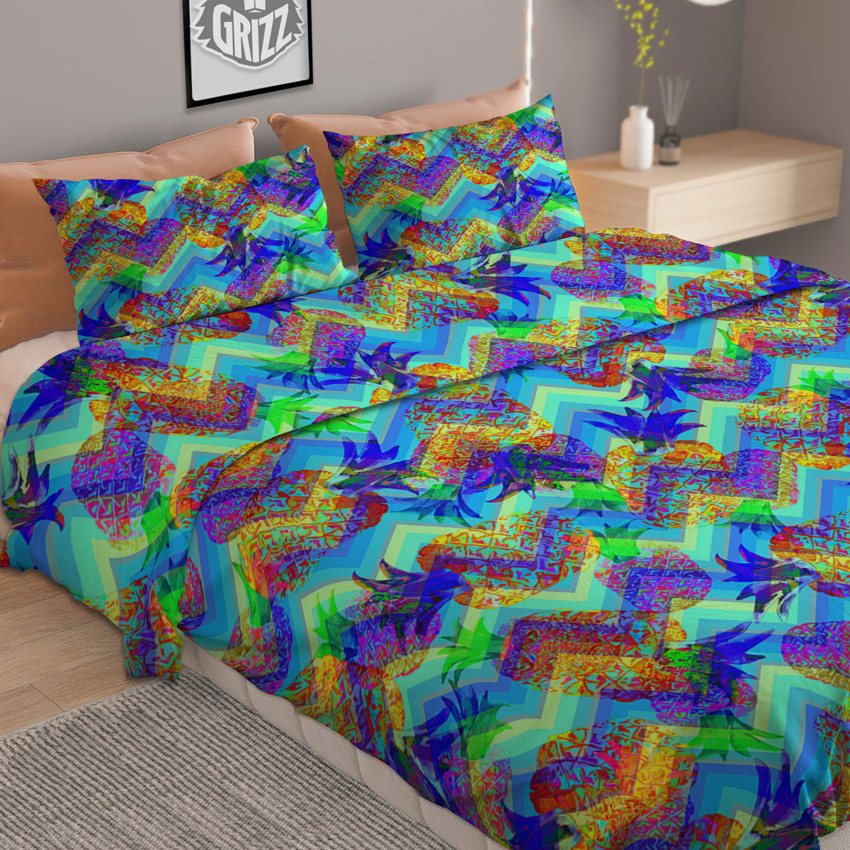 Zig Zag Pineapple Neon EDM Print Pattern Duvet Cover Bedding Set