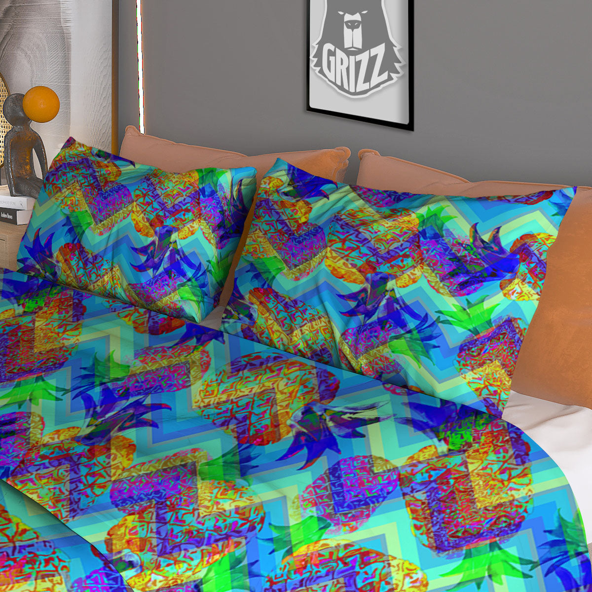 Zig Zag Pineapple Neon EDM Print Pattern Duvet Cover Bedding Set