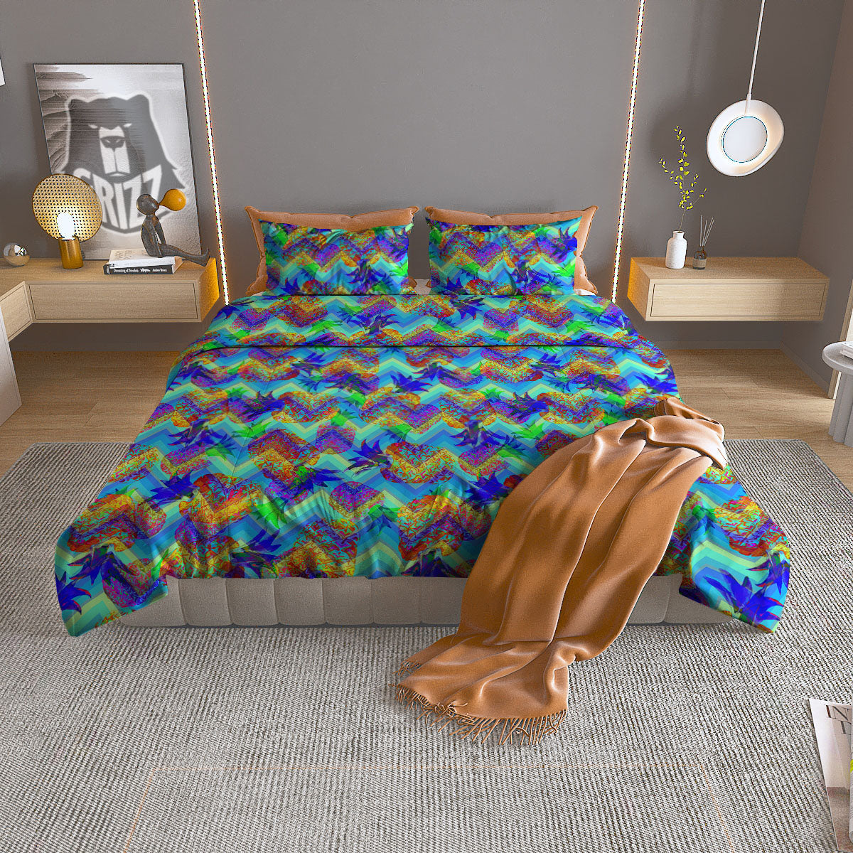 Zig Zag Pineapple Neon EDM Print Pattern Duvet Cover Bedding Set