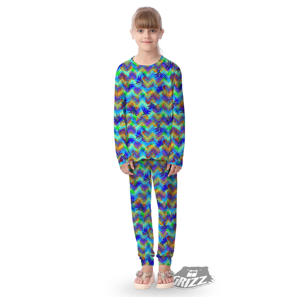 Zig Zag Pineapple Neon EDM Print Pattern Kid's Pajamas-grizzshop