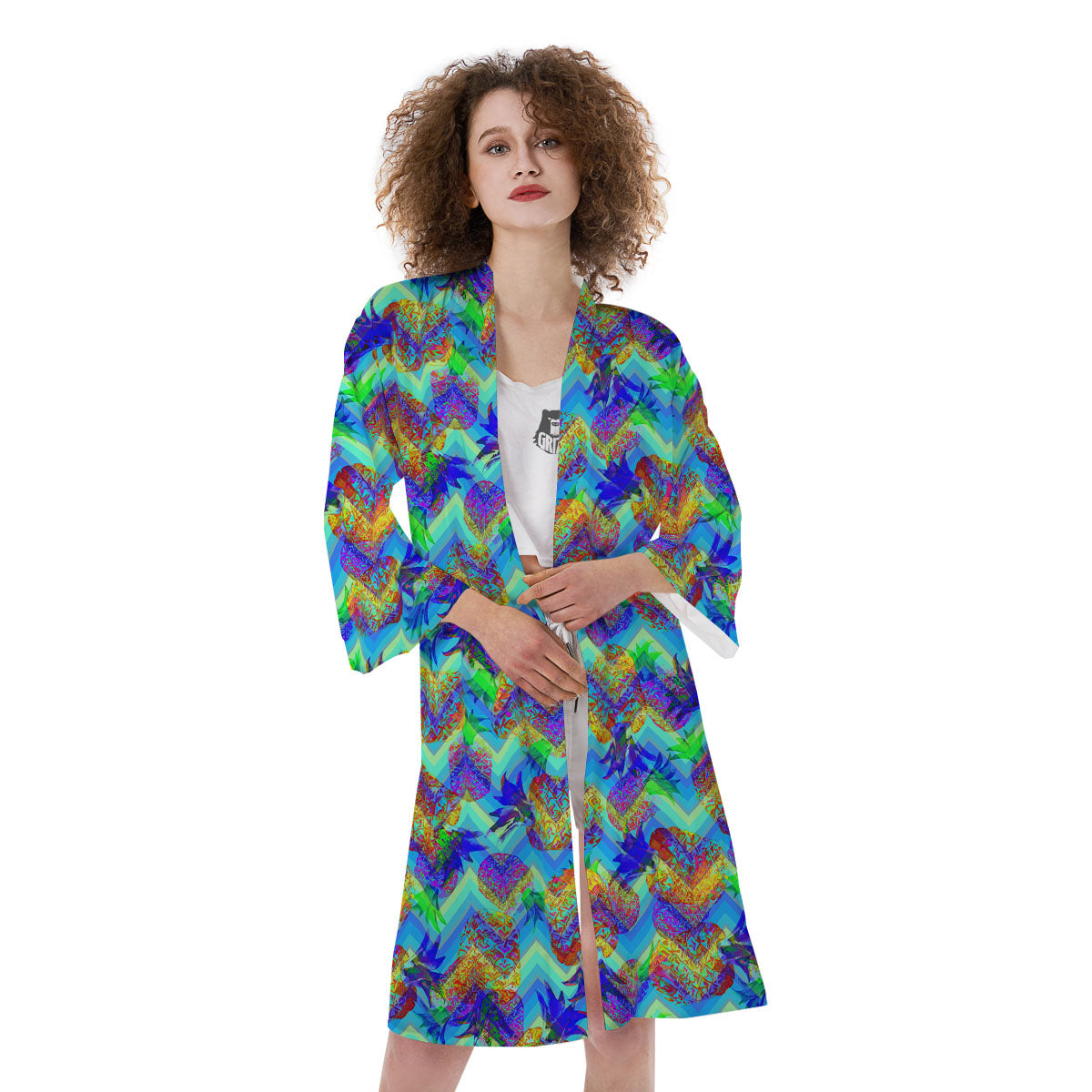 Zig Zag Pineapple Neon EDM Print Pattern Kimono-grizzshop