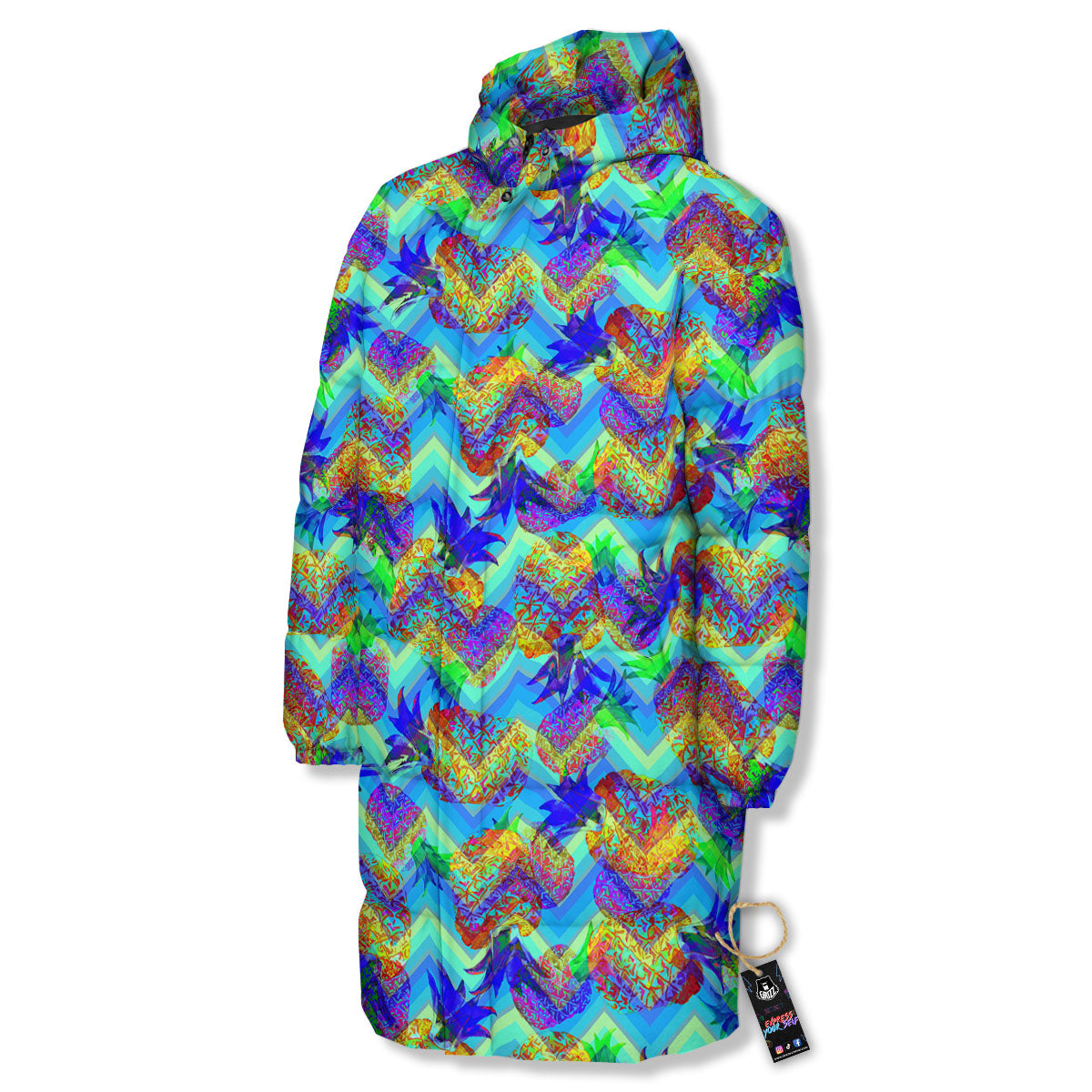 Zig Zag Pineapple Neon EDM Print Pattern Long Down Jacket-grizzshop