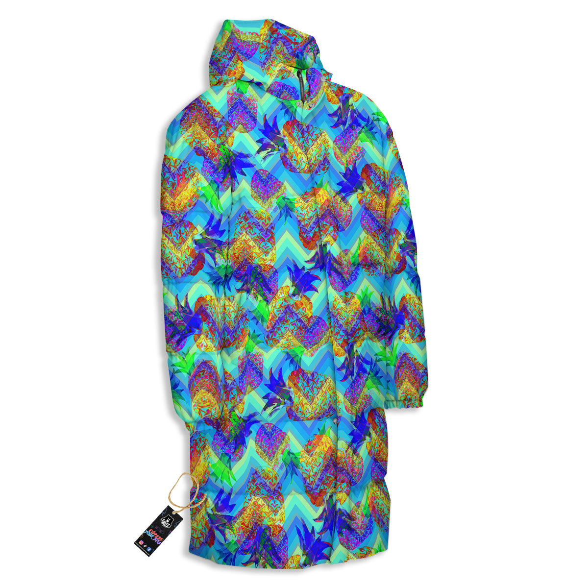 Zig Zag Pineapple Neon EDM Print Pattern Long Down Jacket-grizzshop