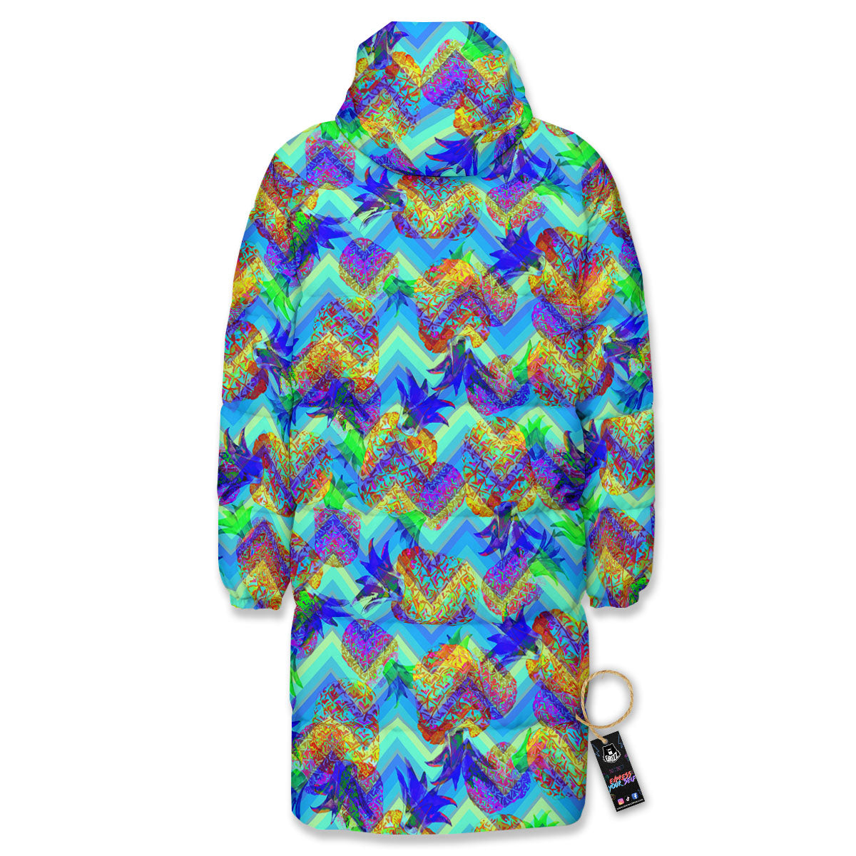 Zig Zag Pineapple Neon EDM Print Pattern Long Down Jacket-grizzshop