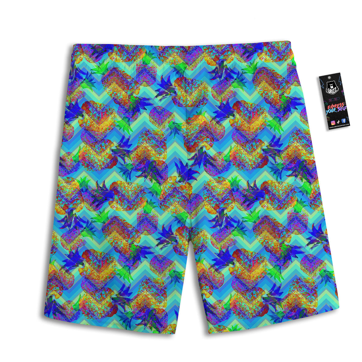 Zig Zag Pineapple Neon EDM Print Pattern Men's Athletic Shorts