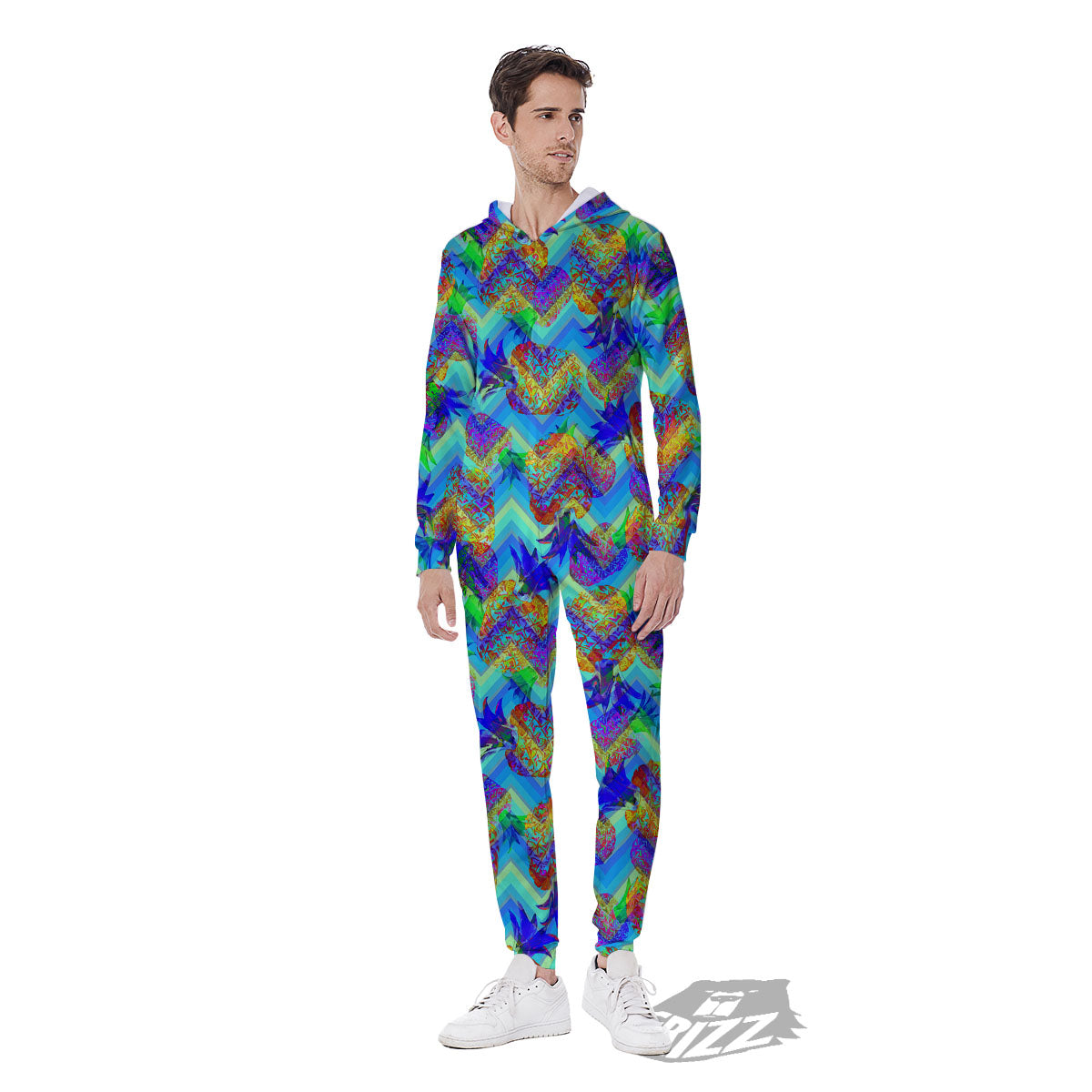 Zig Zag Pineapple Neon EDM Print Pattern Men's Jumpsuit-grizzshop