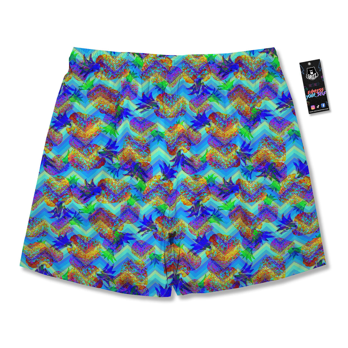 Zig Zag Pineapple Neon EDM Print Pattern Men's Running Shorts-grizzshop