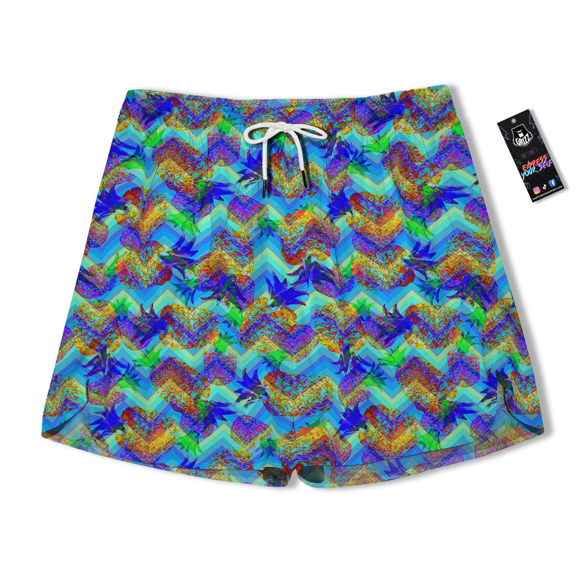 Zig Zag Pineapple Neon EDM Print Pattern Men's Running Shorts-grizzshop