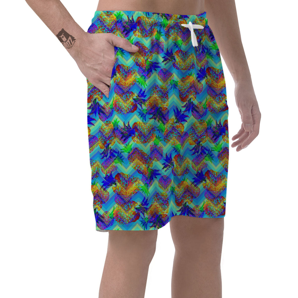 Zig Zag Pineapple Neon EDM Print Pattern Men's Shorts-grizzshop