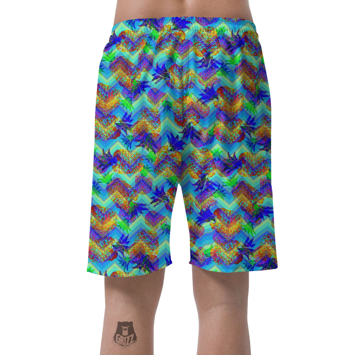 Zig Zag Pineapple Neon EDM Print Pattern Men's Shorts-grizzshop