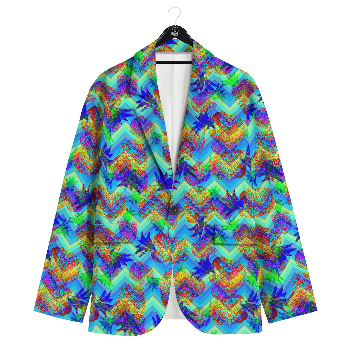 Zig Zag Pineapple Neon EDM Print Pattern Men's Sport Coat-grizzshop