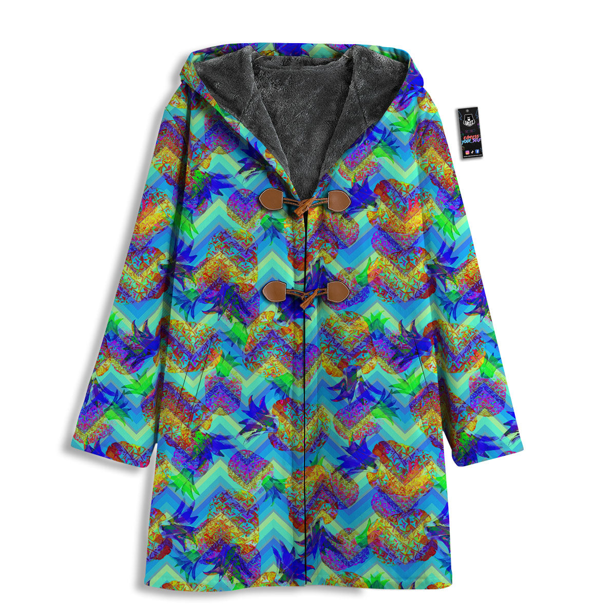 Zig Zag Pineapple Neon EDM Print Pattern Men's Windbreaker Jacket-grizzshop