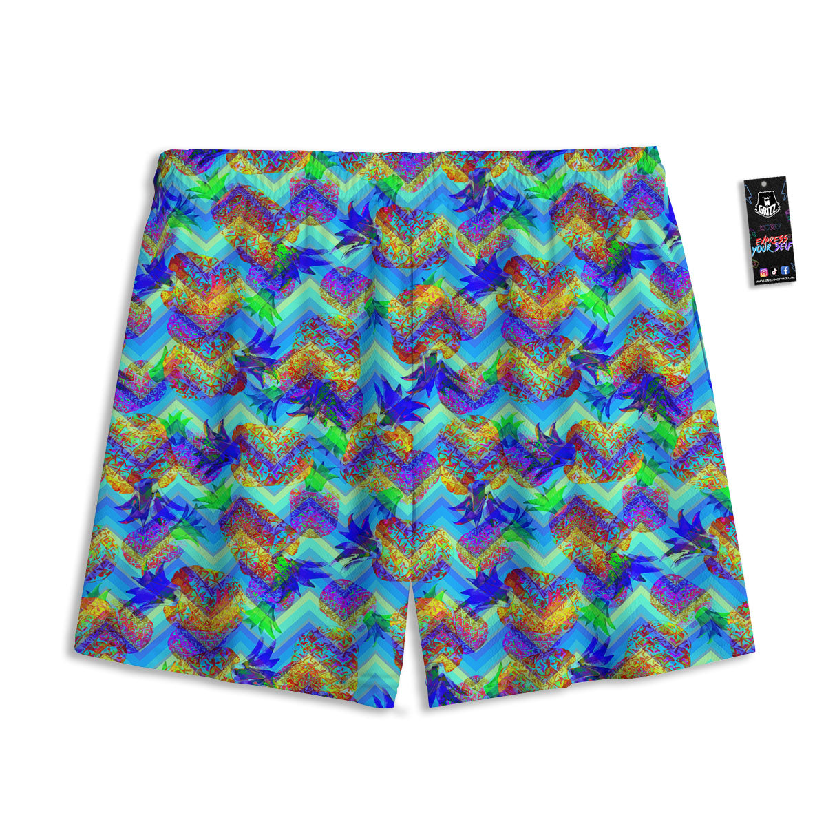 Zig Zag Pineapple Neon EDM Print Pattern Mesh Shorts