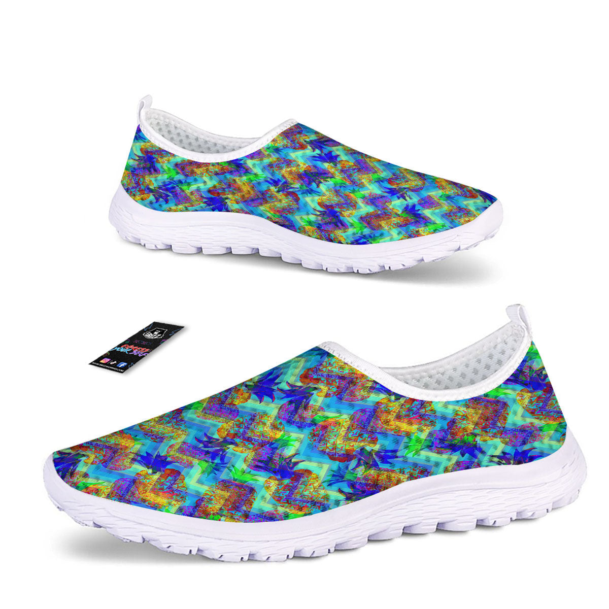 Zig Zag Pineapple Neon EDM Print Pattern Nurse Shoes-grizzshop