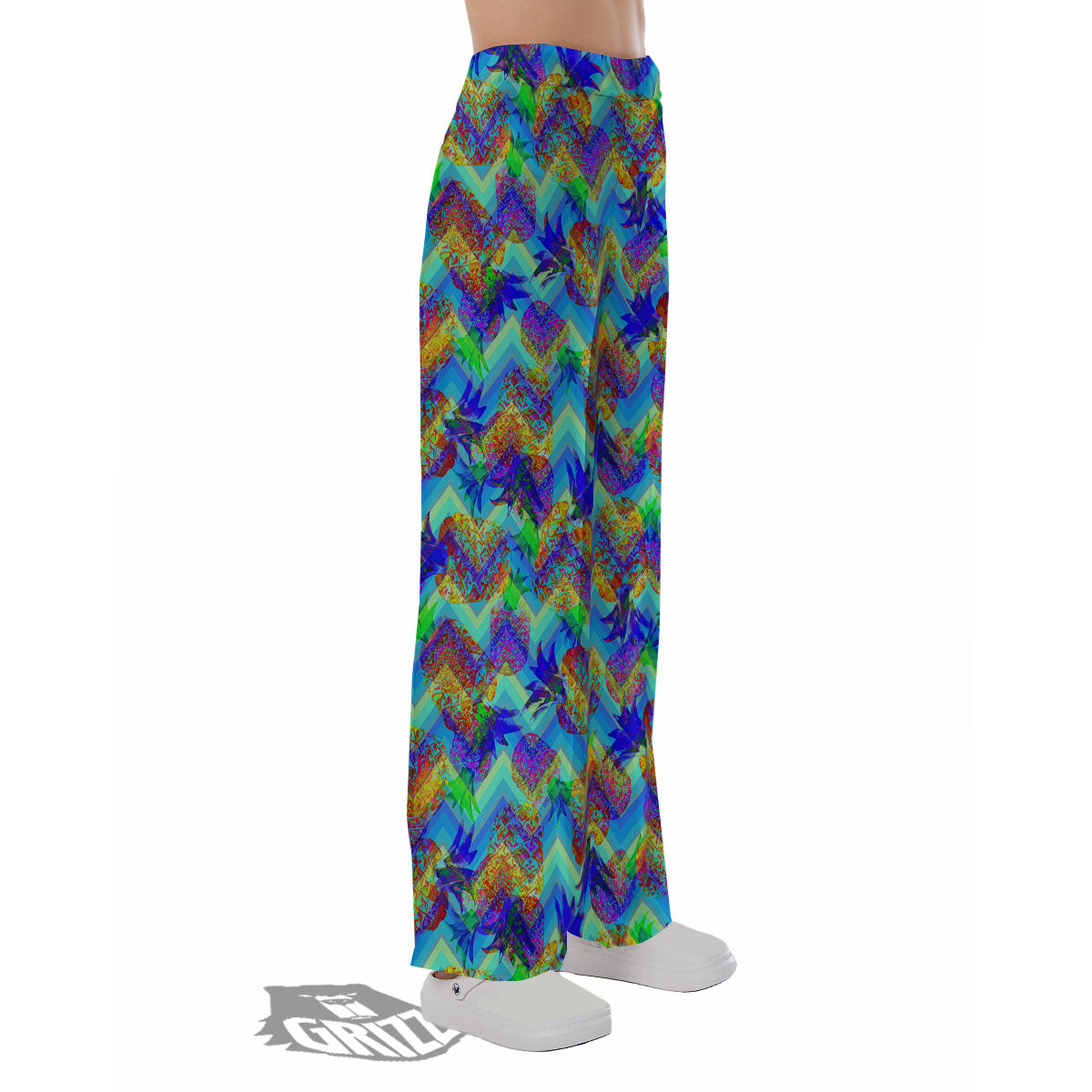 Zig Zag Pineapple Neon EDM Print Pattern Pajama Pants-grizzshop