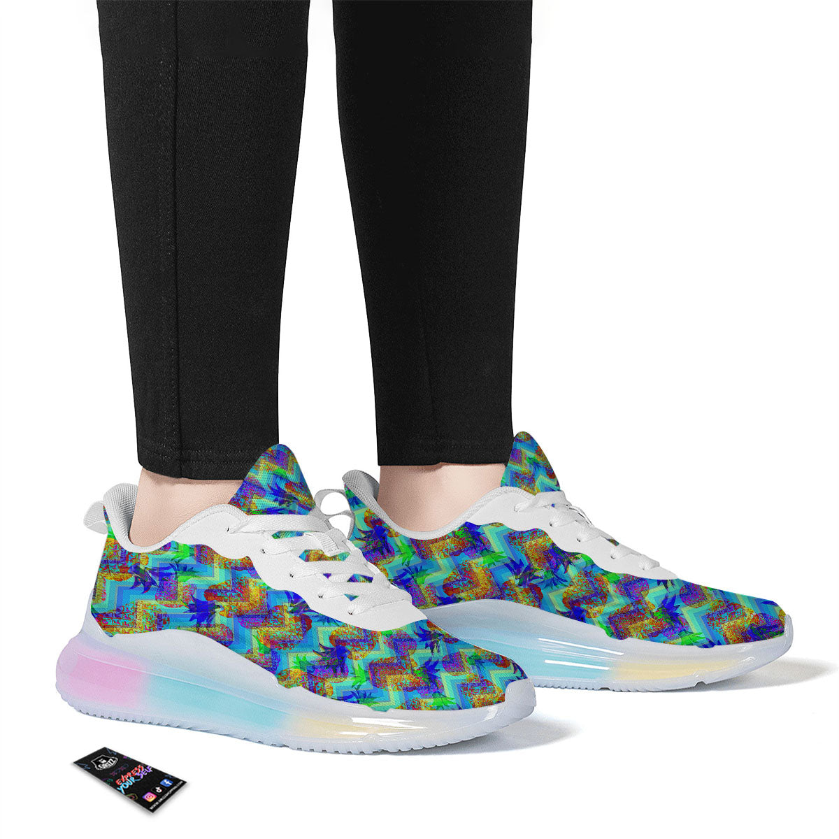 Zig Zag Pineapple Neon EDM Print Pattern Running Sneakers-grizzshop