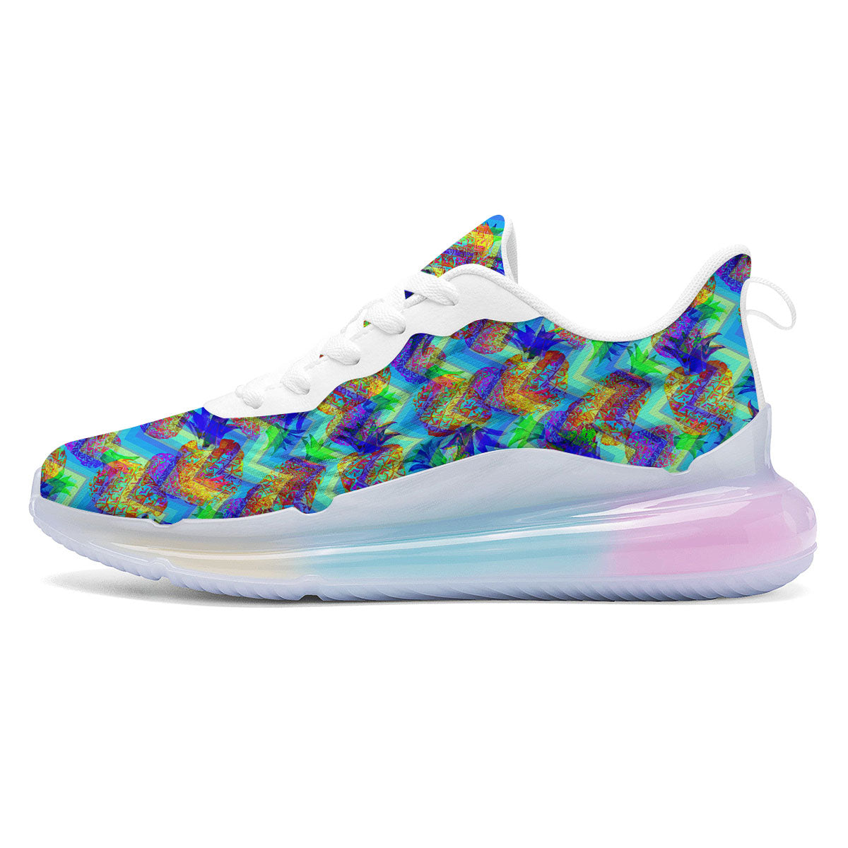 Zig Zag Pineapple Neon EDM Print Pattern Running Sneakers-grizzshop